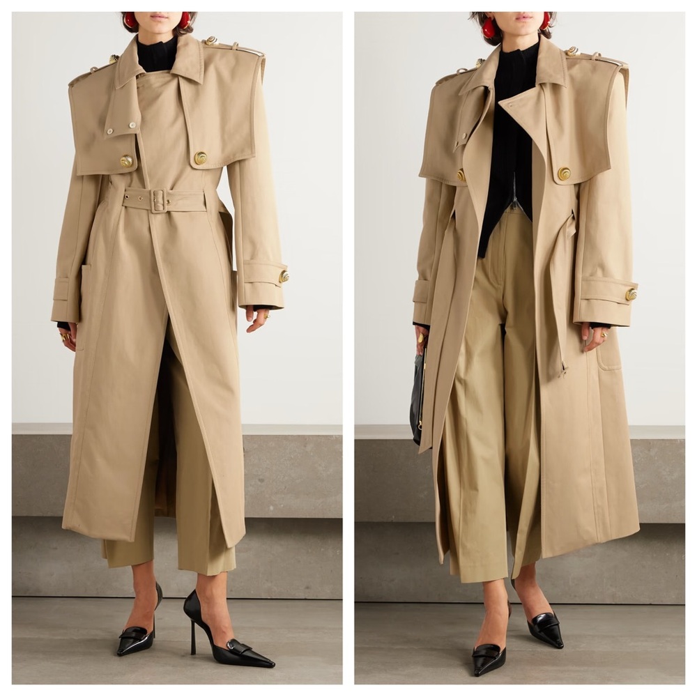 Balmain Gabardine Trench Coat in Sable